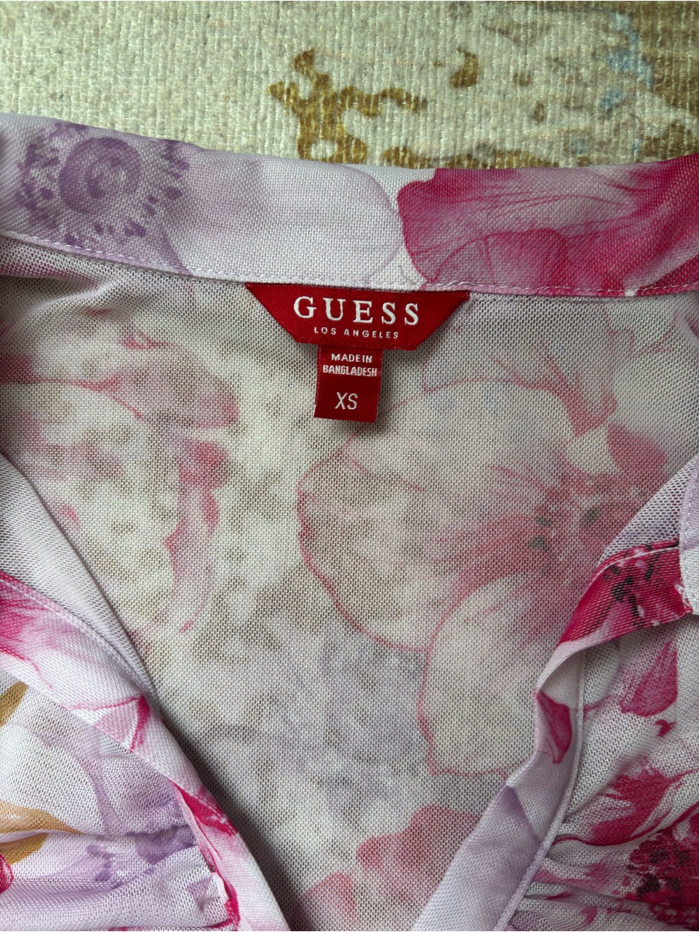 Express Pink Floral Ruched Button-Down Top - Picture 6 of 6